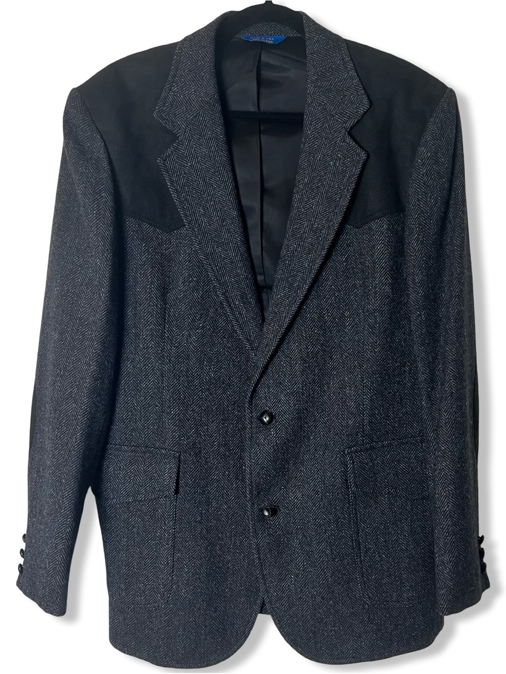 Pendleton Woolen Mills‎ Herringbone Sport Coat Gray Suede Yoke Western Sz. 42L